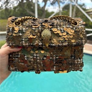 Kurt Geiger Gold Sequin Tweed Crossbody Bag